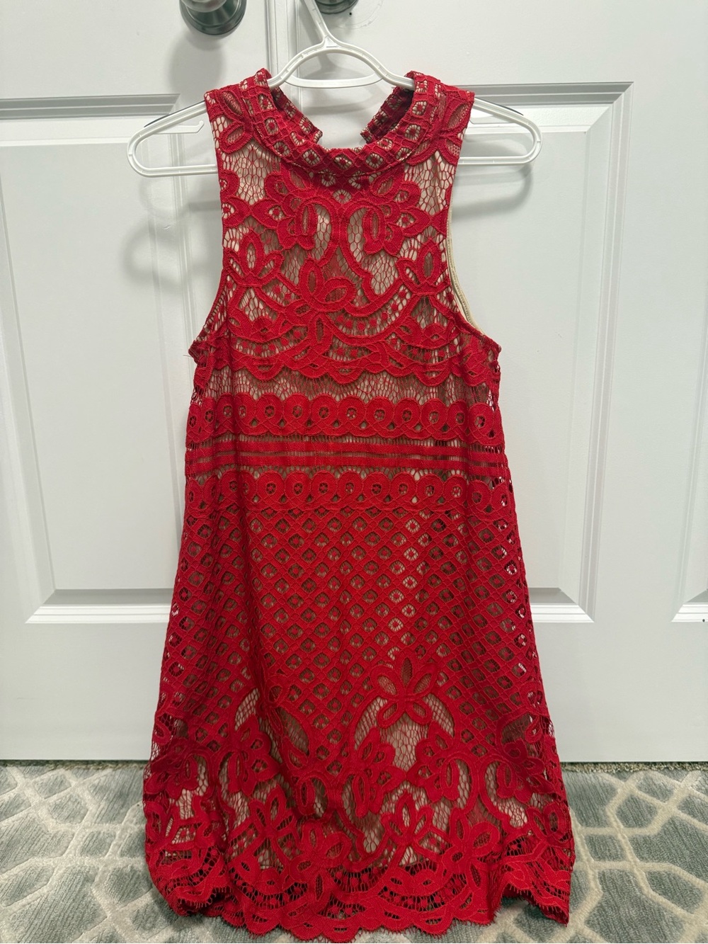 Francesca's Red Lace Dress with Floral Cutouts
